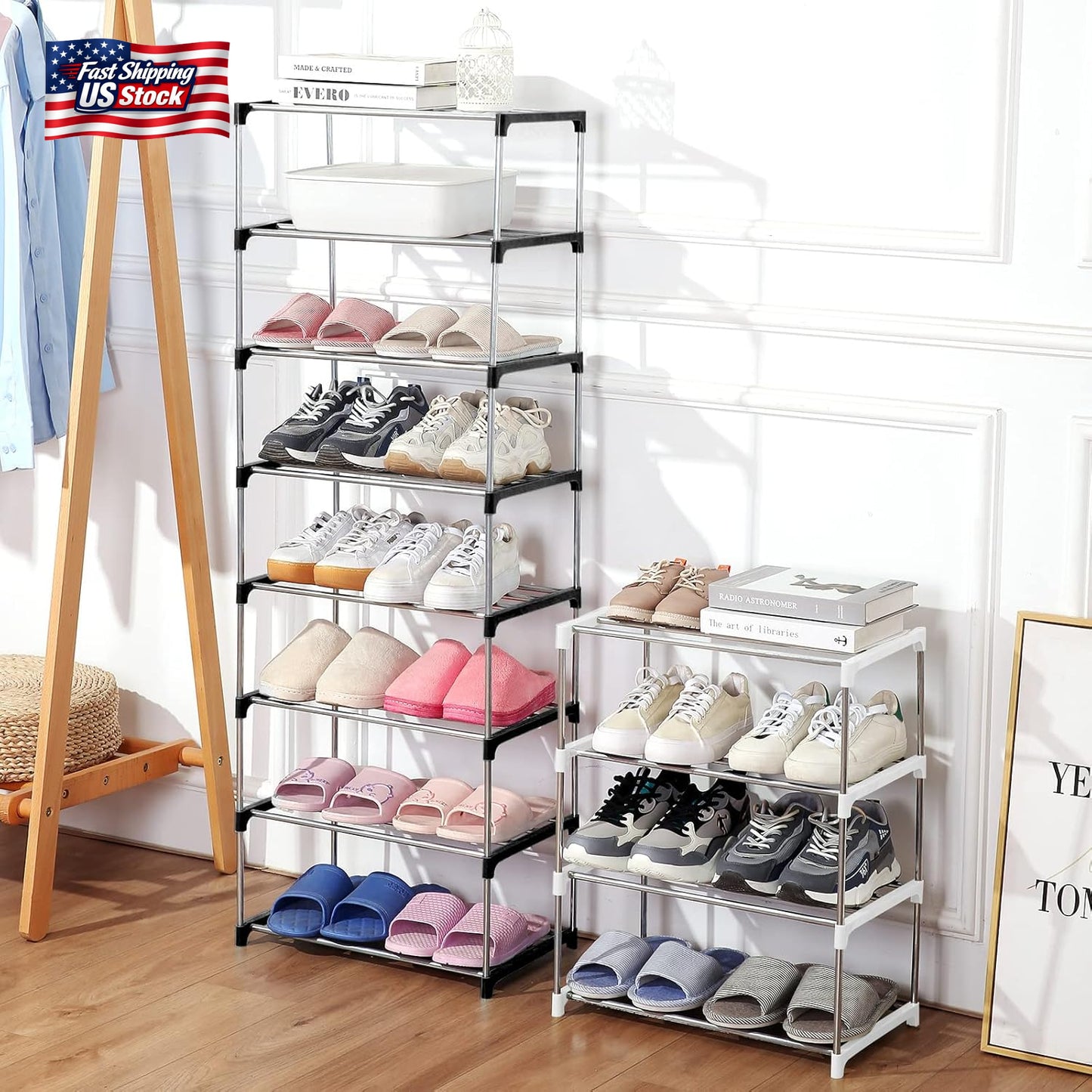 Small Shoe Rack, Narrow Stackable Shoe Shelf Organizer for Entryway, Doorway And