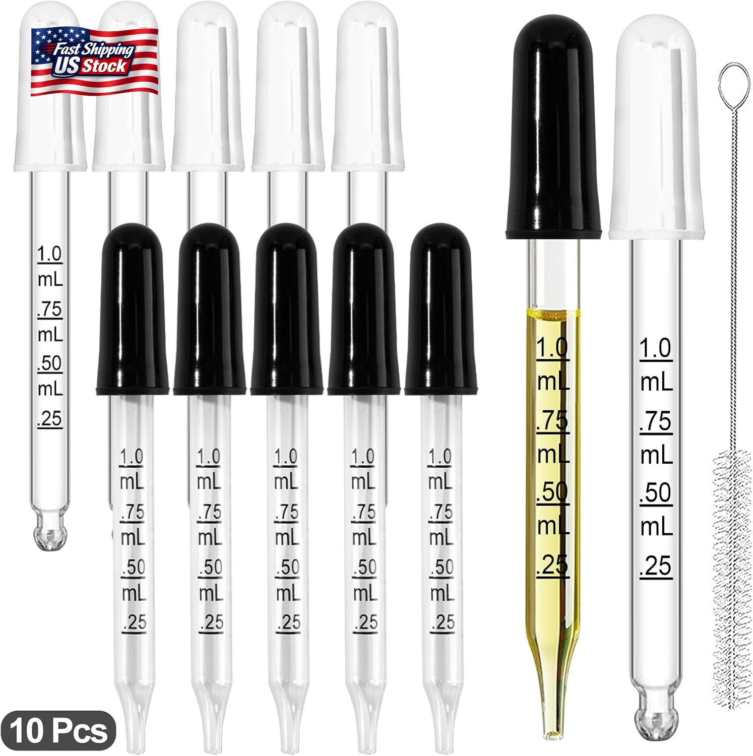 10Pcs Eye Dropper with Durable Rubber Head, 1Ml Glass Dropper, Liquid Droppers F