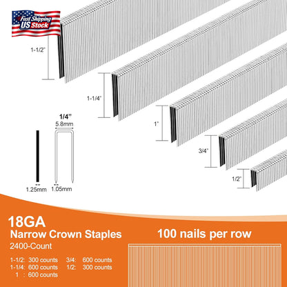 PINOZE 4200-Count 18 Gauge 1/4" Narrow Crown Staples (1-1/2" 1-1/4" 1" 3/4" 1/2"