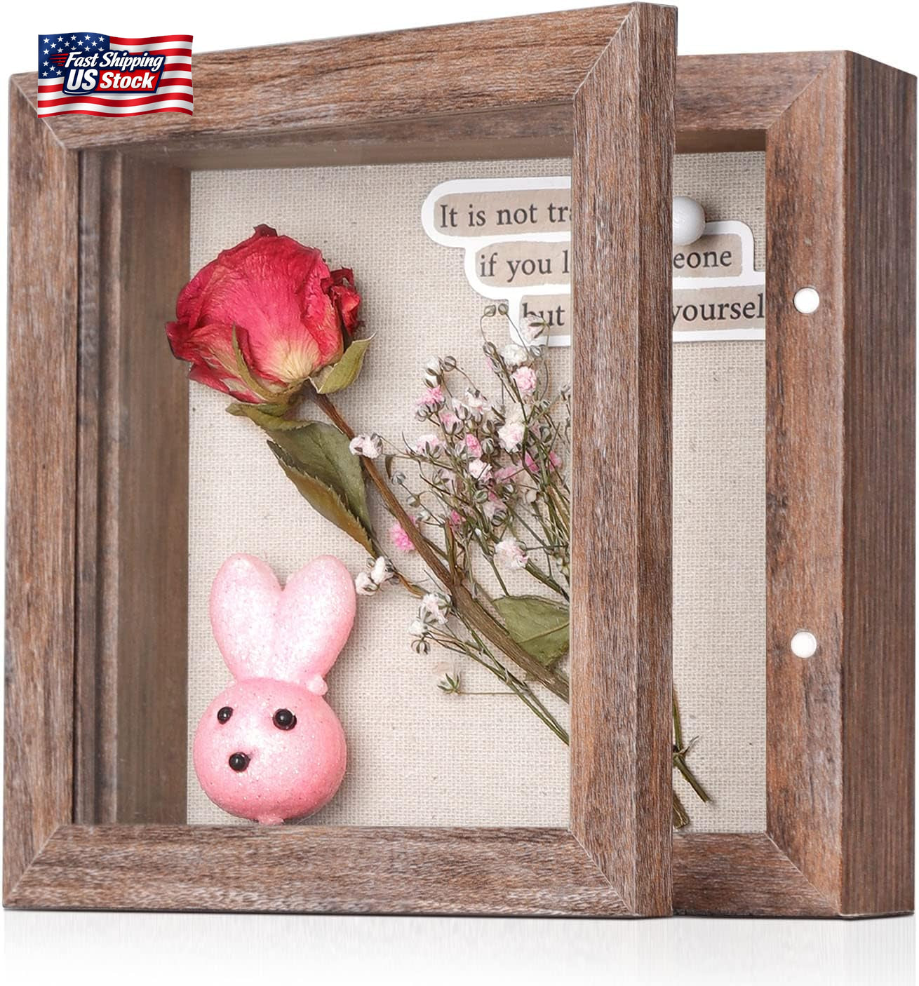 5X5 Small Shadow Box Frame with Linen Back - Sturdy Rustic Memory Display Case O
