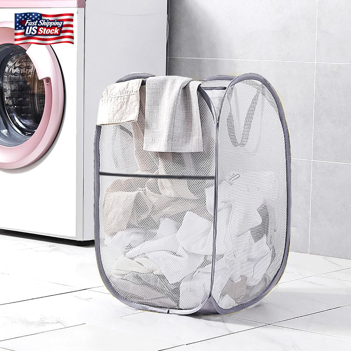 Larpur Popup Mesh Laundry Basket, Collapsible Laundry Hamper Portable Clothes Wa