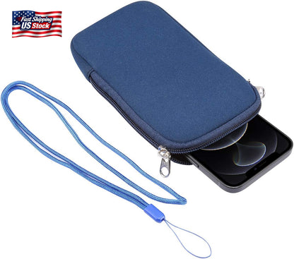Neoprene Shock Absorbing Proof Pouch Cell Phone Sleeve Case Zipper Neck Strap Fo