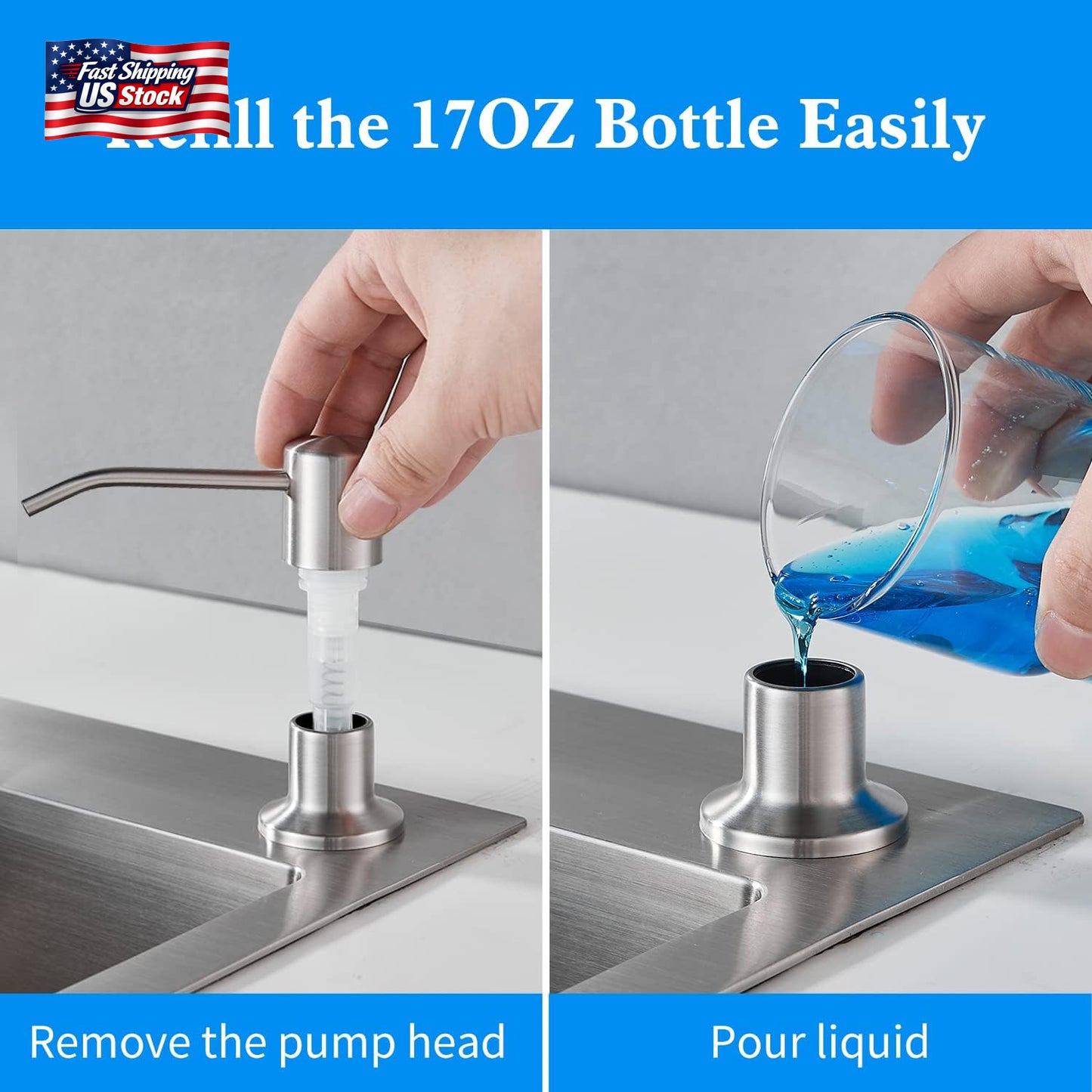 Built in Soap Dispenser for Kitchen Sink, Brushed Nickel Stainless Steel Counter
