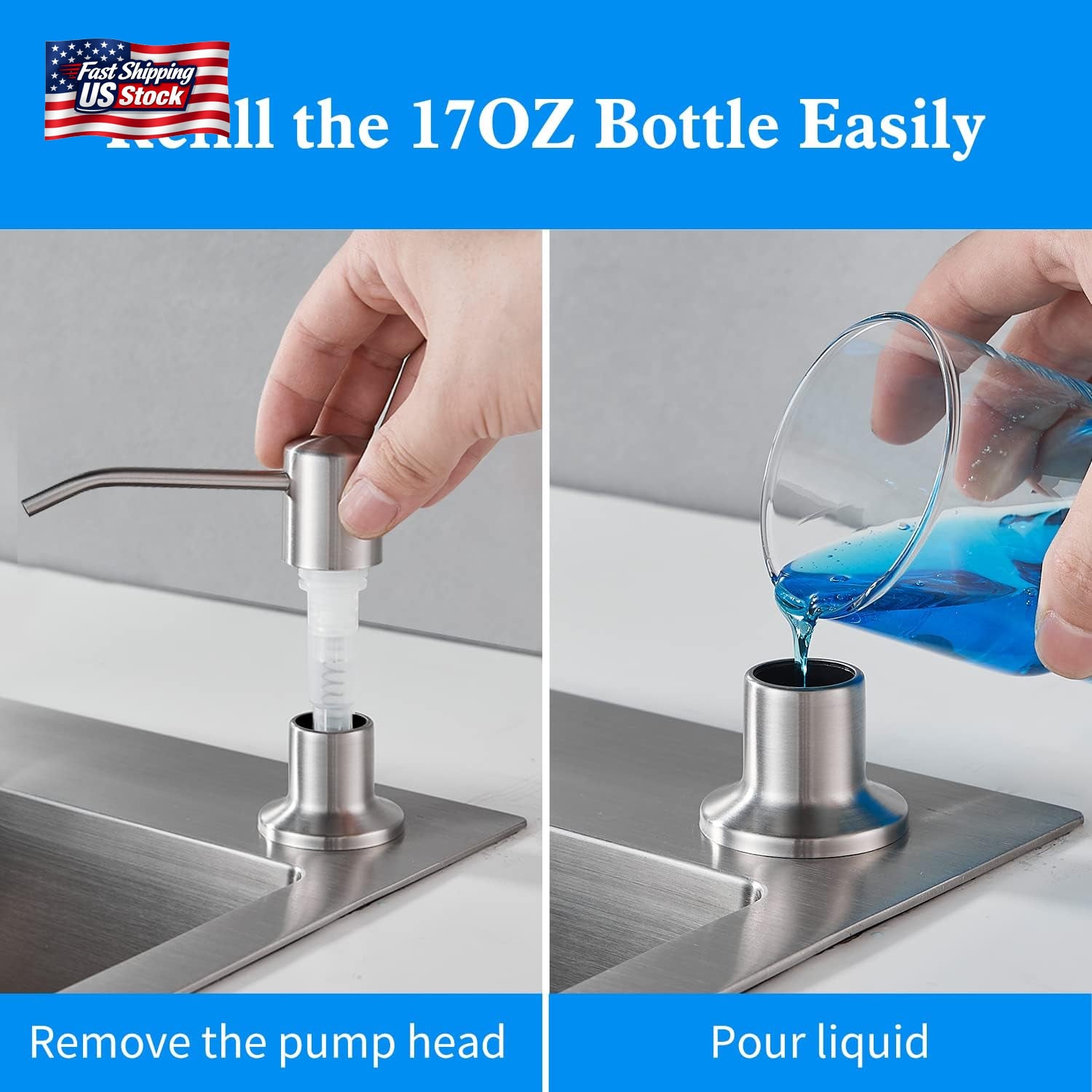 Built in Soap Dispenser for Kitchen Sink, Brushed Nickel Stainless Steel Counter