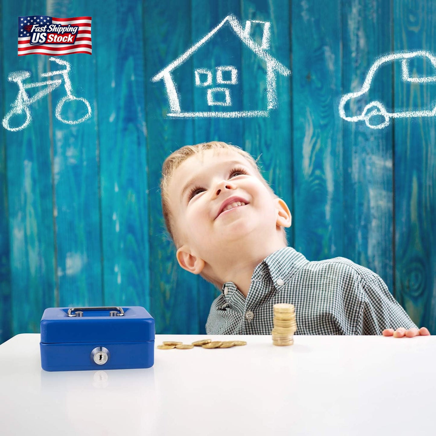 Mini Cash Box with Lock and Slot Small Cash Box with Money Tray Metal Piggy Bank