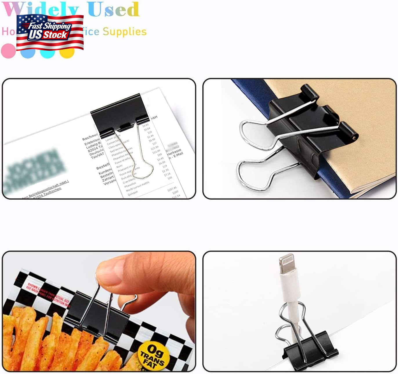 Binder Clips, 144 Pack, 1 Inch, Standard 25Mm, Black, Capacity 0.47 Inch, Metal