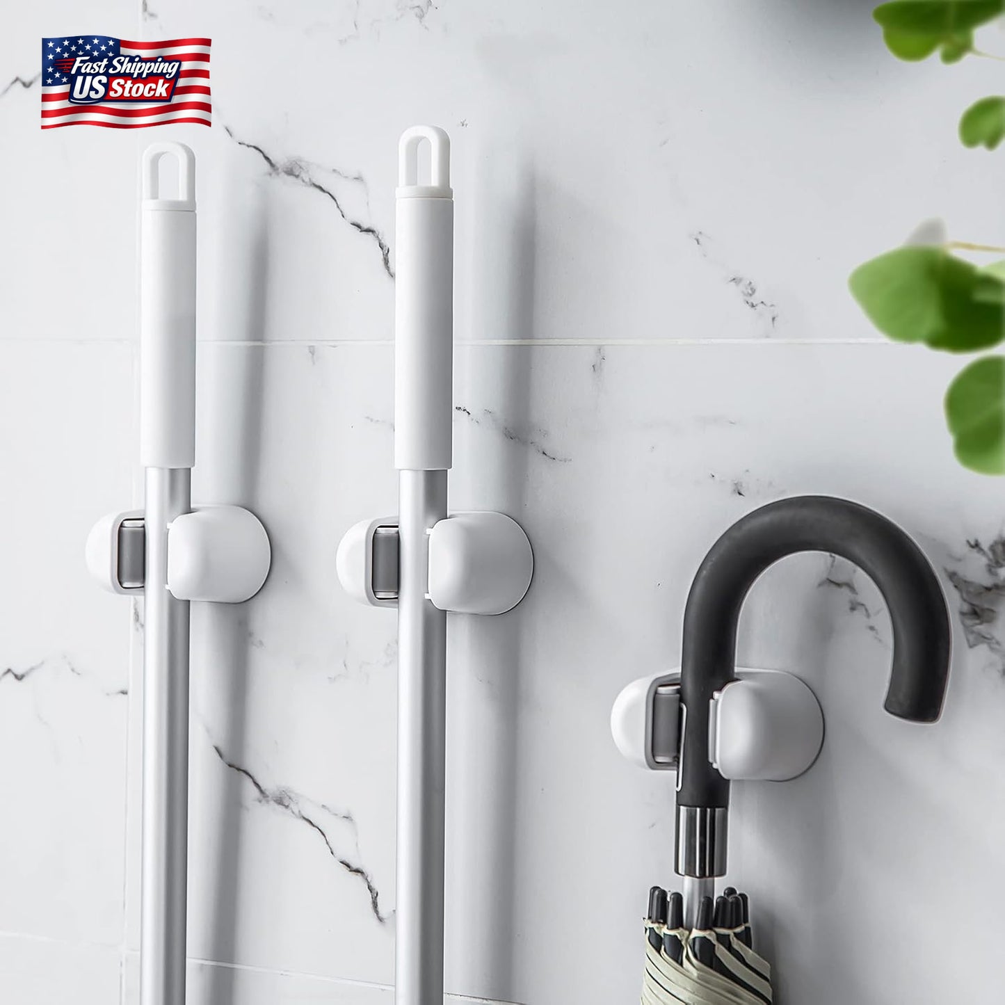 BEZOX Broom Holder, 3 PCS Wall Mount Mop Organizer Gripper, Self-Adhesive Cleani