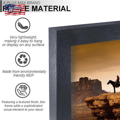 A plus MAX 5X5 Picture Frame Set of 2, Black Engineered Wood Frame for 5 X 5 Inc