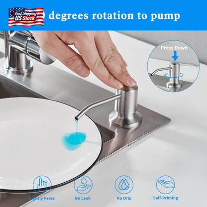 Built in Soap Dispenser for Kitchen Sink, Brushed Nickel Stainless Steel Counter