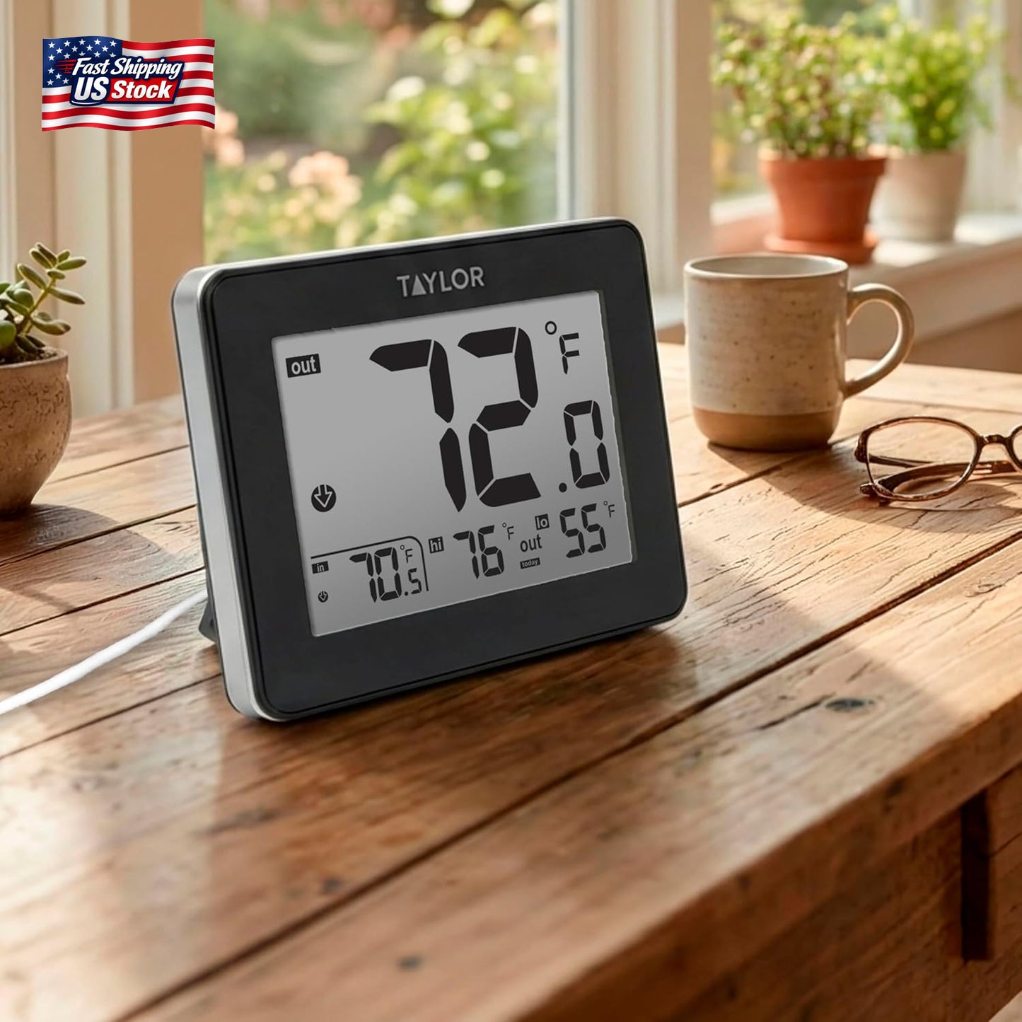 Taylor Wired Digital Indoor Outdoor Thermometer with LED Display, Wired Probe Se