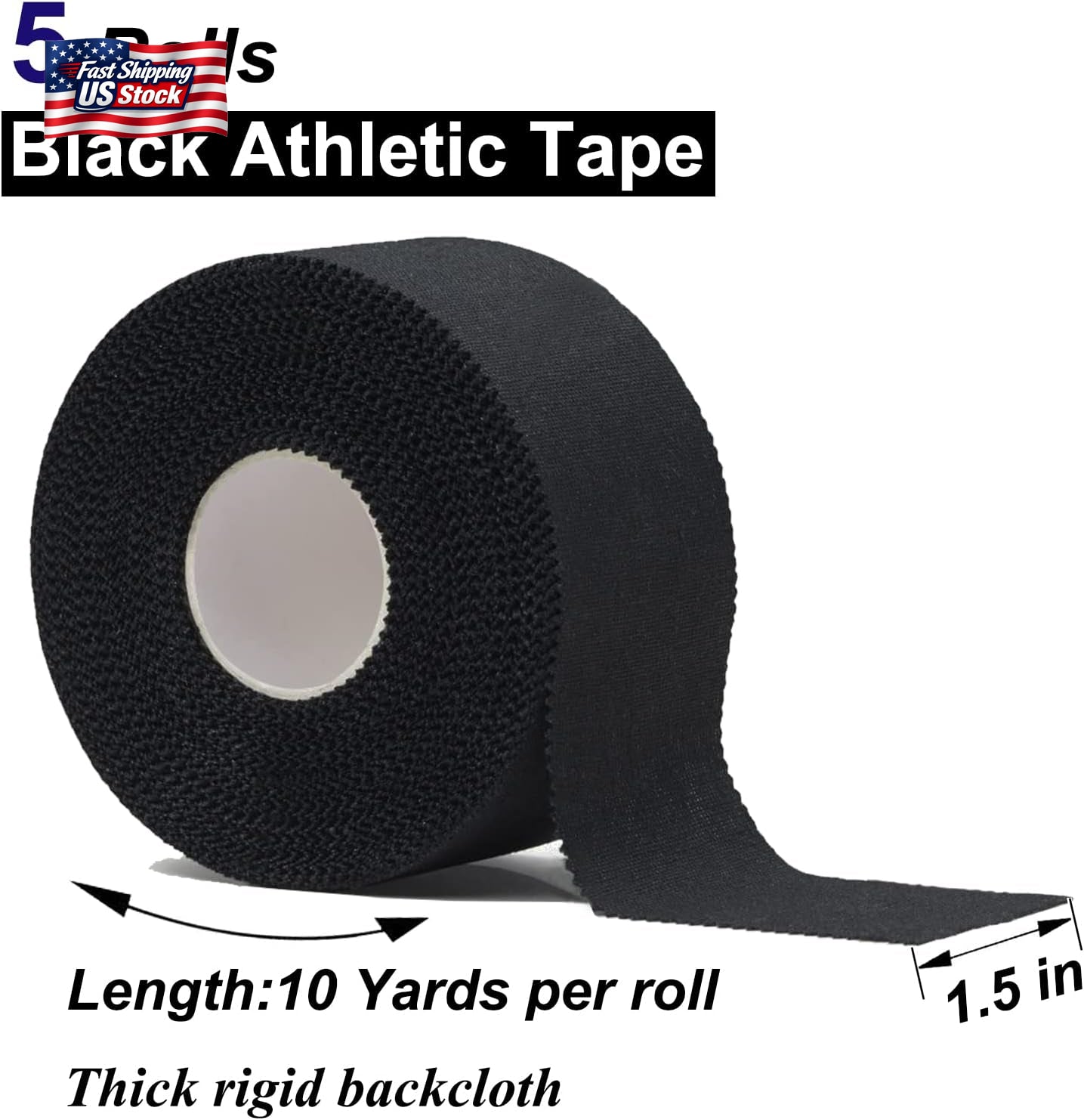 ADMITRY Athletic Tape,5 Pack Black Sports Tape,Strong Stick No Sticky Residue Fo