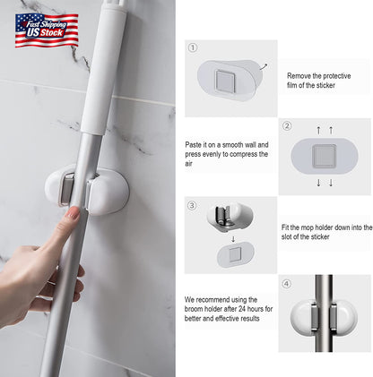 BEZOX Broom Holder, 3 PCS Wall Mount Mop Organizer Gripper, Self-Adhesive Cleani