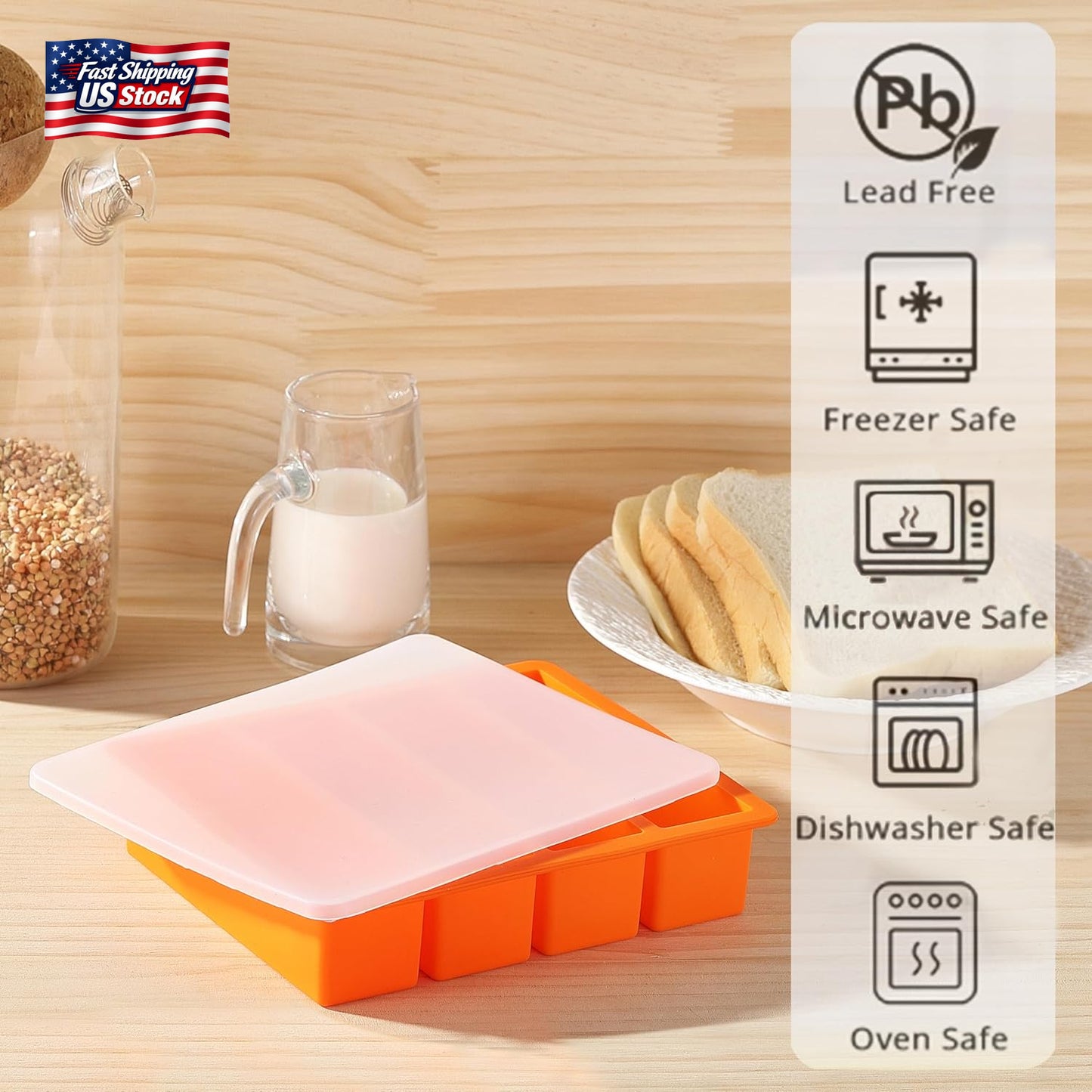 Silicone Butter Mold Tray with Lid Nonstick Chocolate Energy Bar Soap Mold BPA F