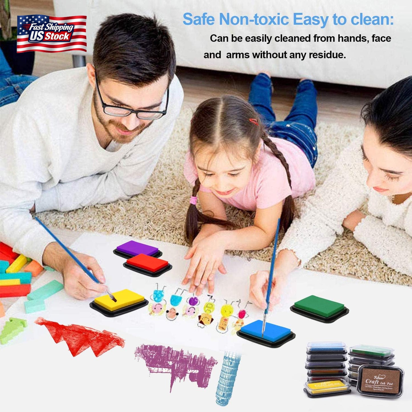 Fstaor Large Blue Ink Pad for Rubber Stamps, Non-Toxic Washable Safe Stamp Pads