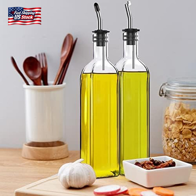2 Pack Glass Olive Oil Dispenser Bottles Vinegar Cruet Set Pour Spout Kitchen