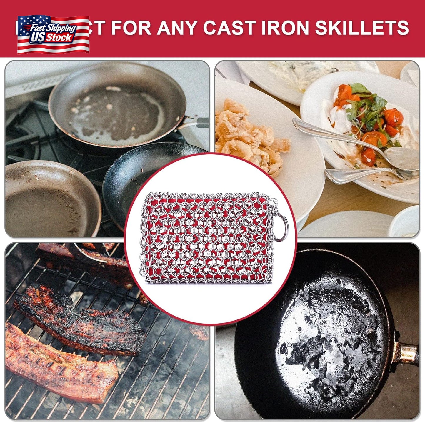 Cast Iron Scrubber Chainmail Cleaner 316L Stainless Steel Pan Pot Scrub Pad