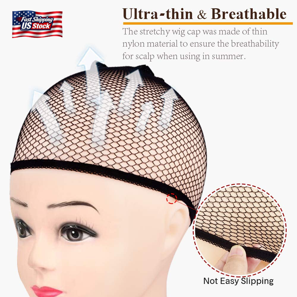 MORGLES 6PCS Wig Cap Non Slip, Black Mesh Net Wig Caps for Women Men, Weaving Ha