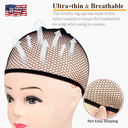 MORGLES 6PCS Wig Cap Non Slip, Black Mesh Net Wig Caps for Women Men, Weaving Ha