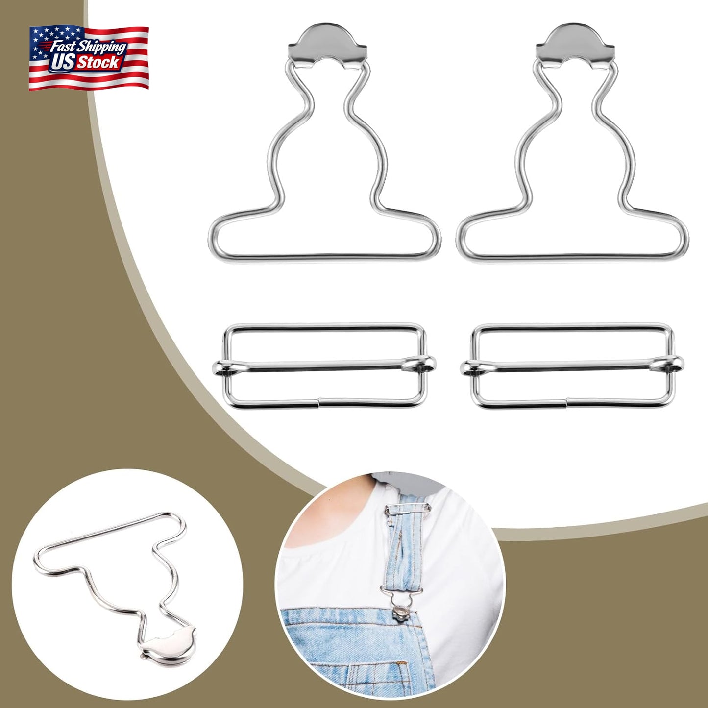👖 2 Pairs Overall Buckles Replacement – No-Sew Adjustable Jean Overall Clasps
