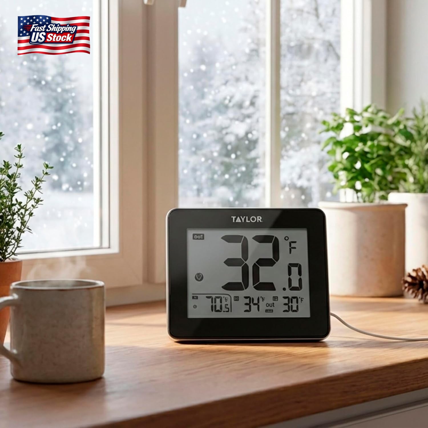 Taylor Wired Digital Indoor Outdoor Thermometer with LED Display, Wired Probe Se