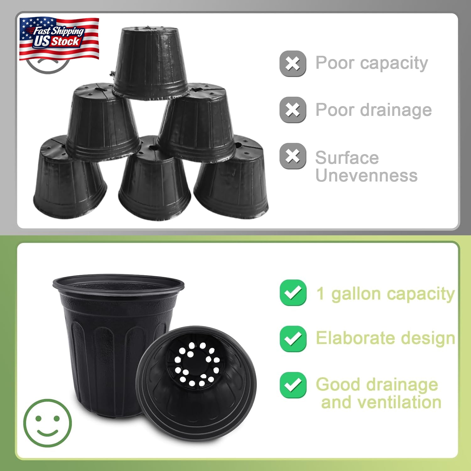 60 Pack 1 Gallon Nursery Pots Plastic Plant Containers Seed Starter Garden Pots