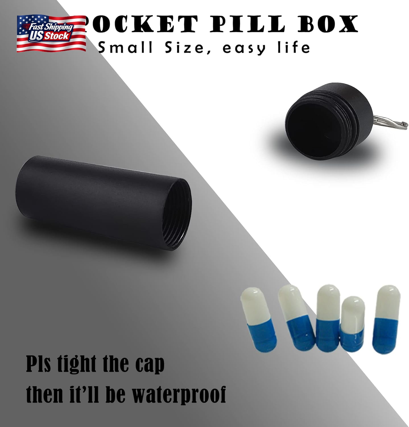Small Pill Box Waterproof Keychain Pill Holder Portable Travel Pill Container Me