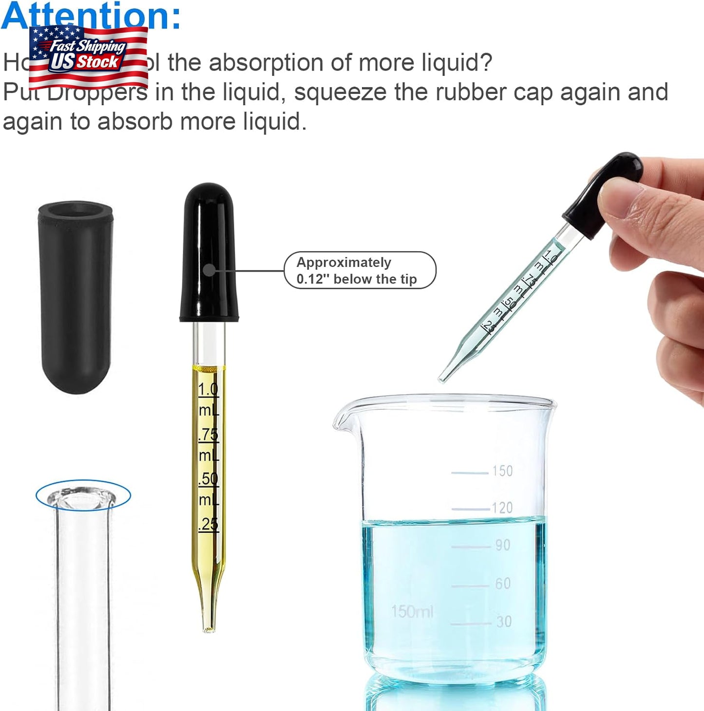 10Pcs Eye Dropper with Durable Rubber Head, 1Ml Glass Dropper, Liquid Droppers F