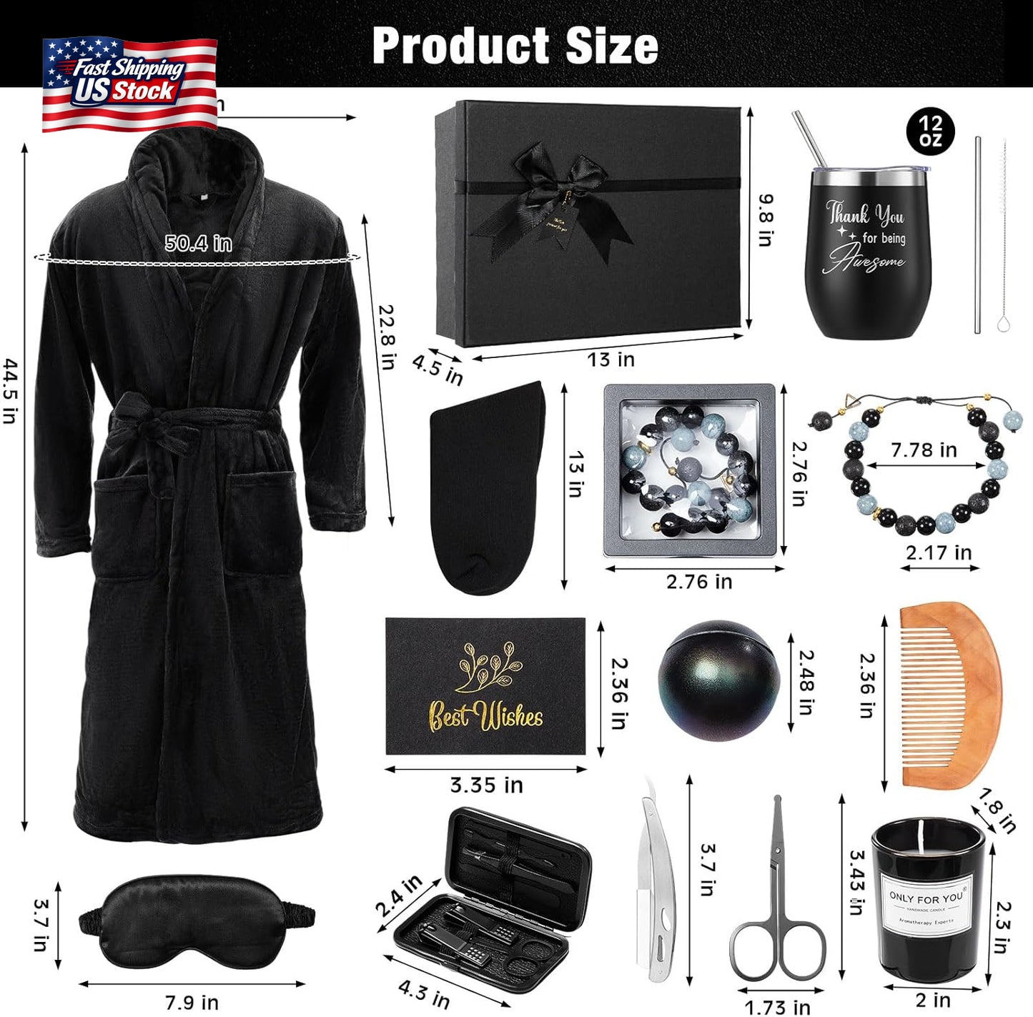 Men’S Gift Basket Set for Him Beard Care Spa Robe Tumbler Birthday Gift Box