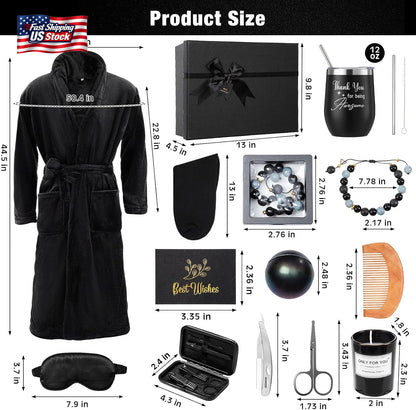 Men’S Gift Basket Set for Him Beard Care Spa Robe Tumbler Birthday Gift Box