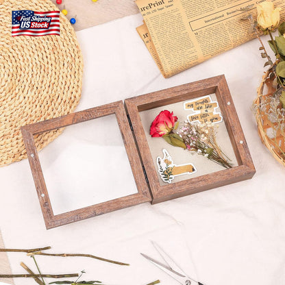 5X5 Small Shadow Box Frame with Linen Back - Sturdy Rustic Memory Display Case O