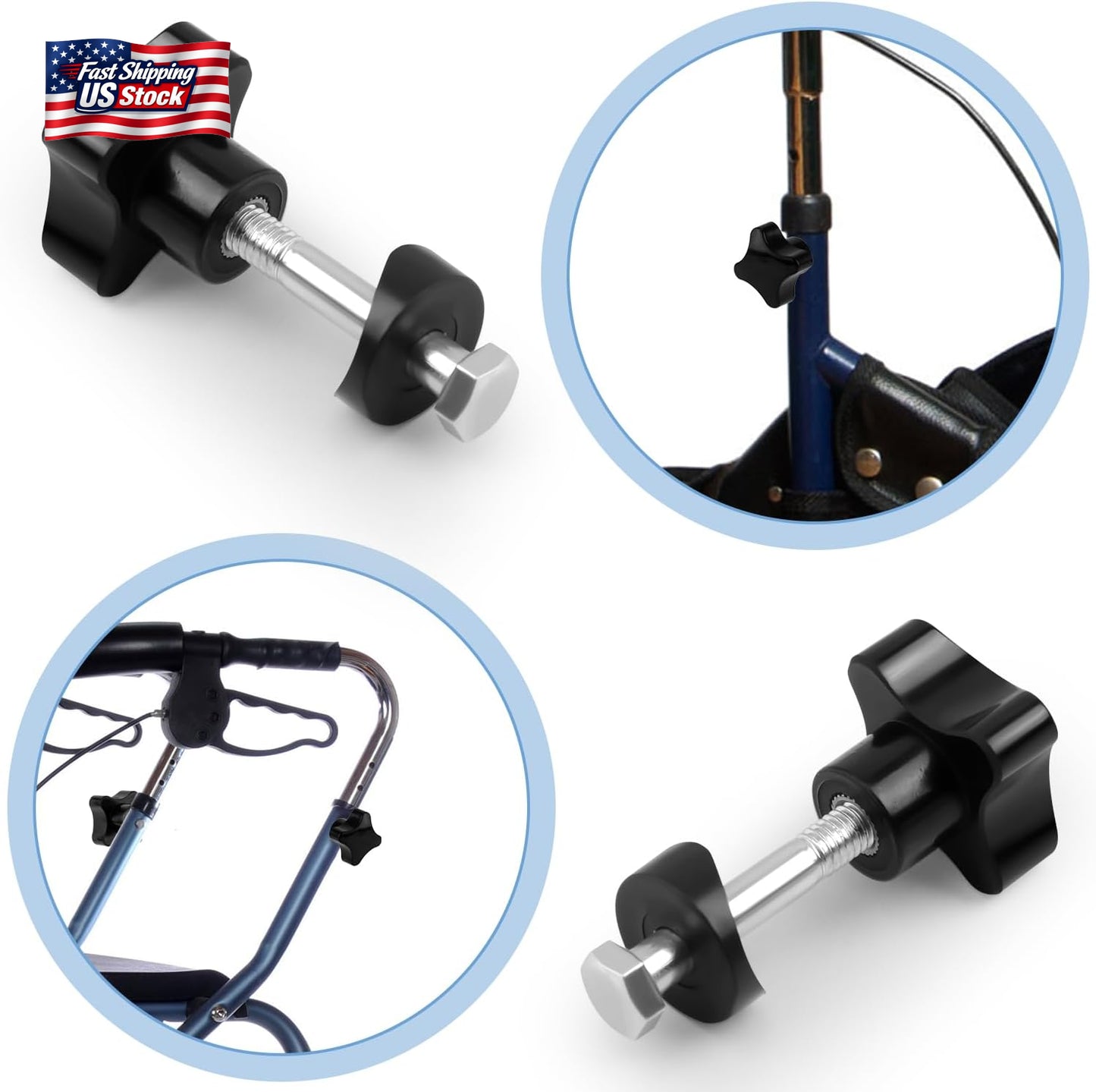 2 Sets Rollator Walker Replacement Knobs Universal Adjustment Handles Repair Par