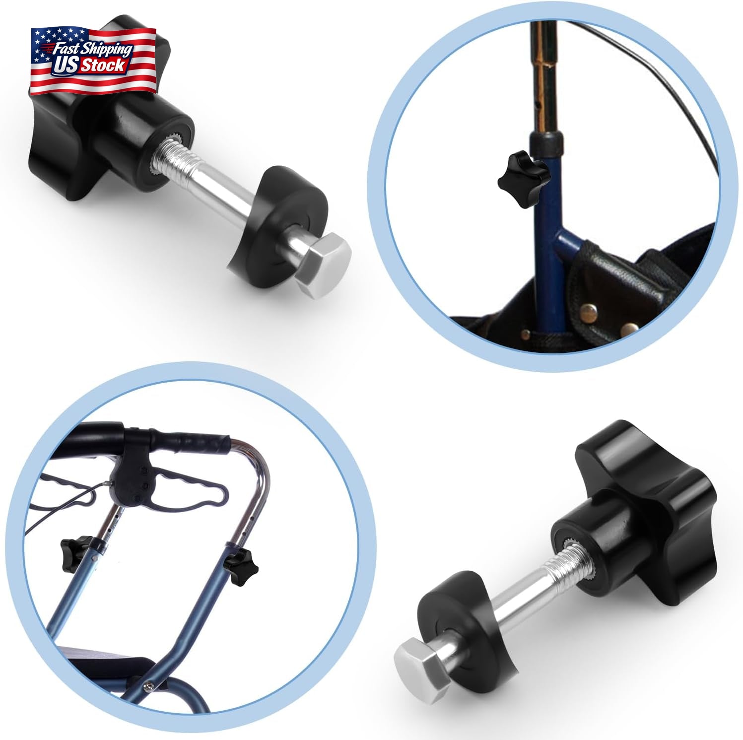 2 Sets Rollator Walker Replacement Knobs Universal Adjustment Handles Repair Par