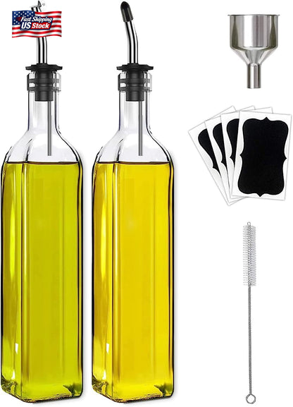 2 Pack Glass Olive Oil Dispenser Bottles Vinegar Cruet Set Pour Spout Kitchen
