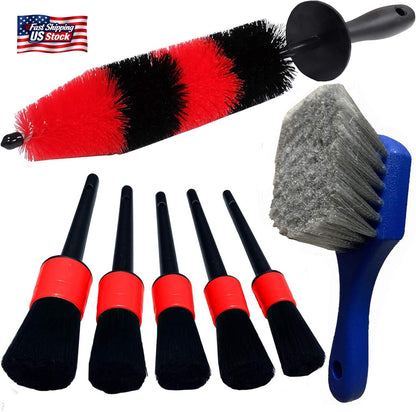 7PCS Car Wheel Tire Brush Detailing Kit Rim Cleaning Brushes Auto Wash Tool Set