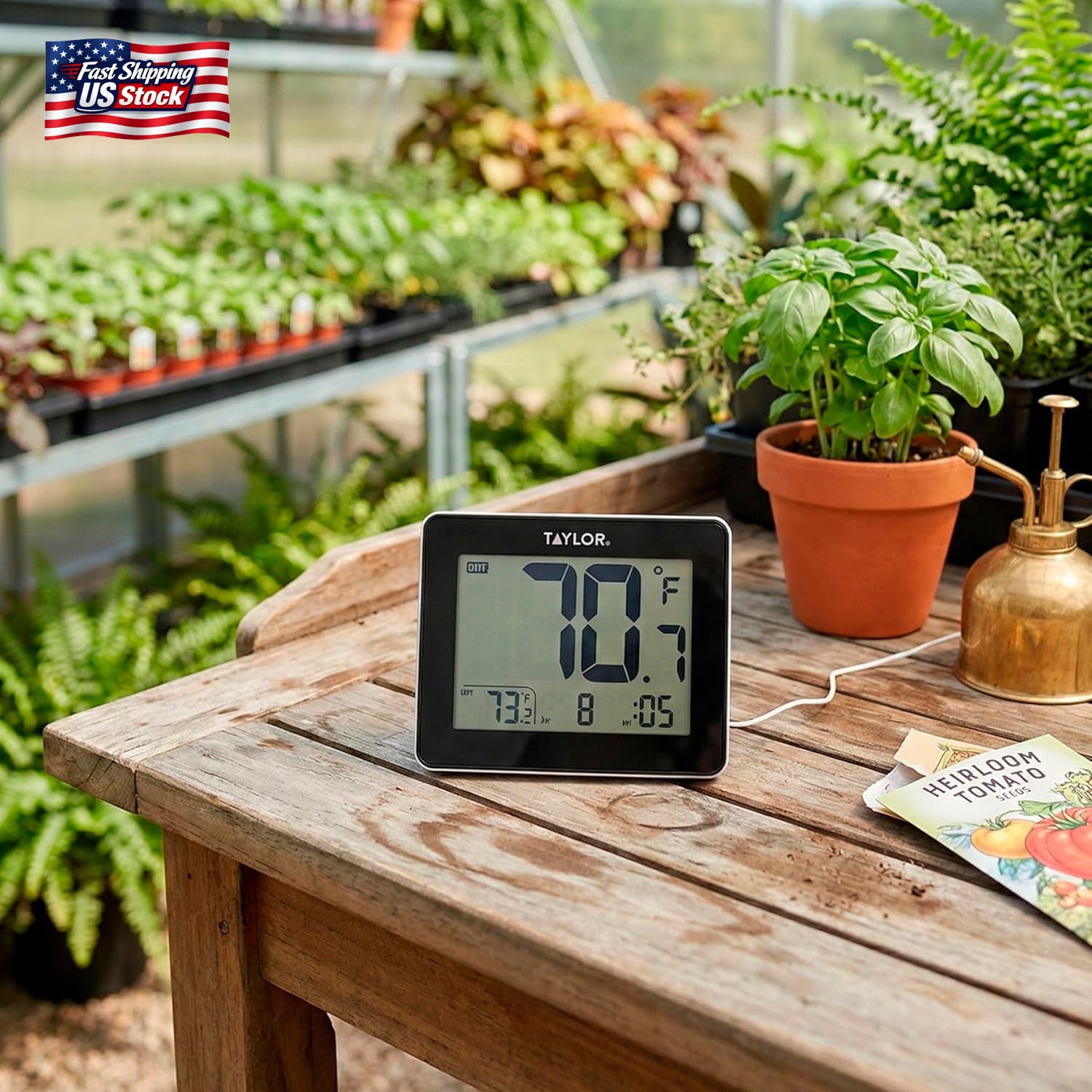 Taylor Wired Digital Indoor Outdoor Thermometer with LED Display, Wired Probe Se