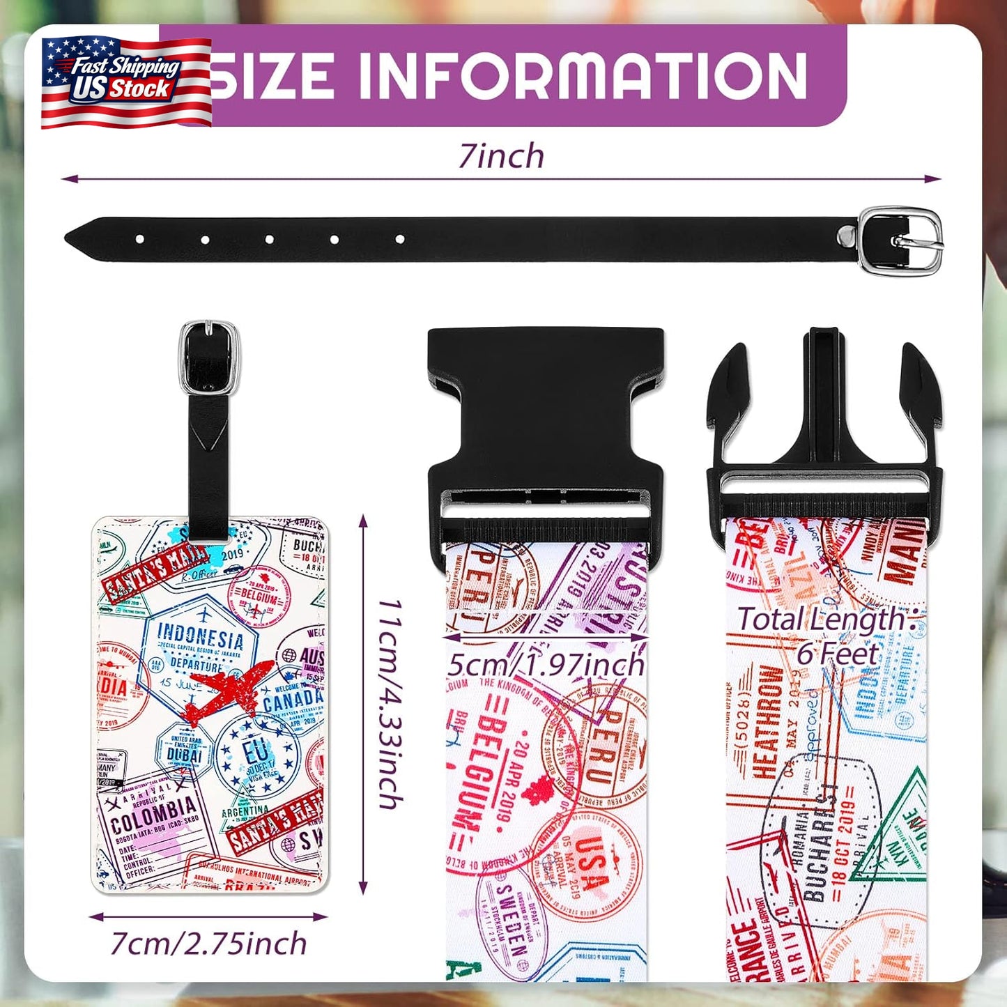 4 Pack Luggage Straps Set Adjustable Suitcase Belts with Quick Release Buckle Lu