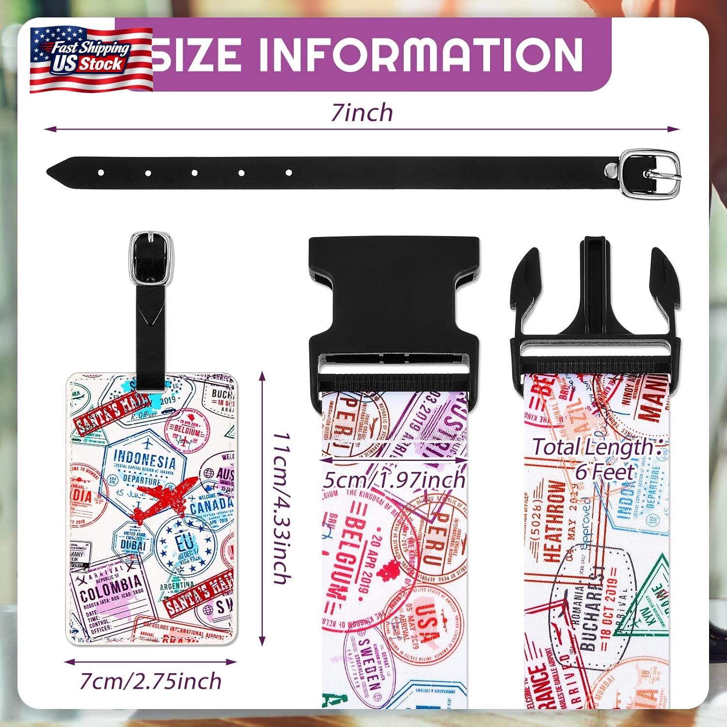 4 Pack Luggage Straps Set Adjustable Suitcase Belts with Quick Release Buckle Lu