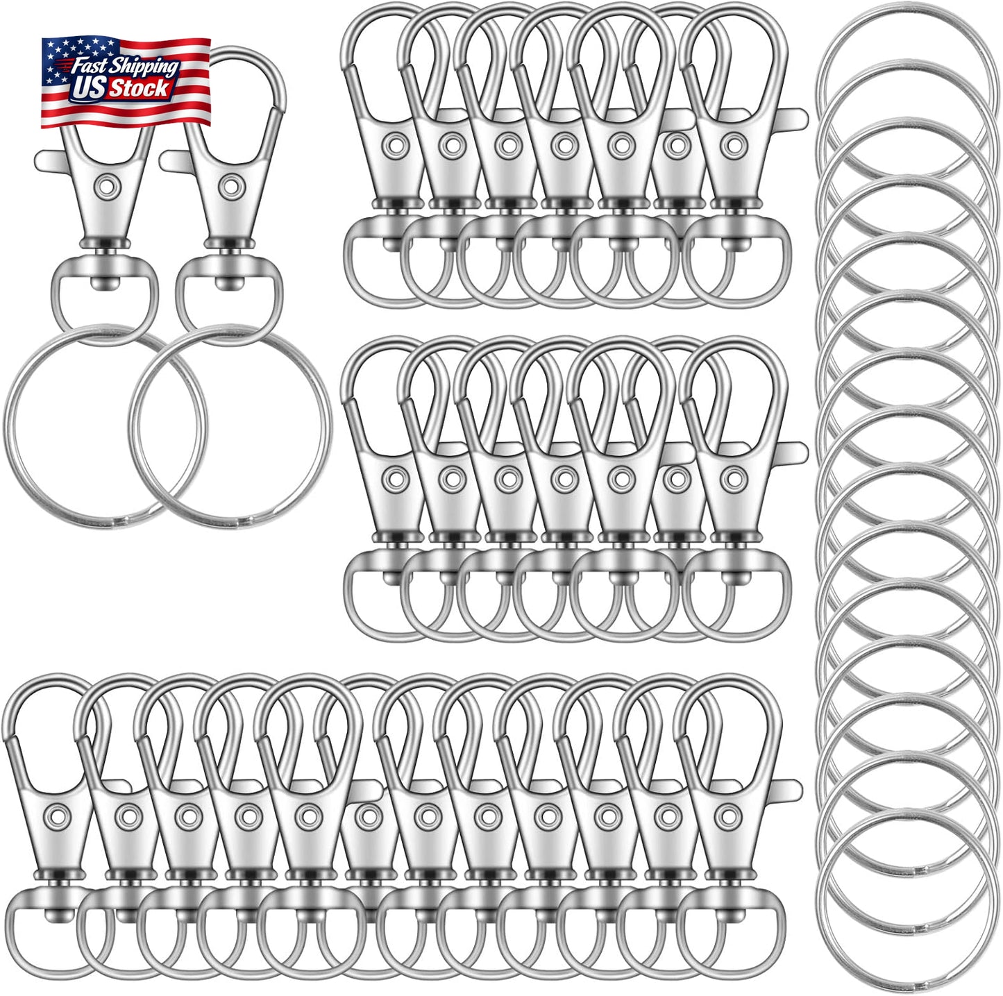 70PCS Swivel Snap Hook Keychain Rings Metal Lobster Clasps for Crafts Lanyards