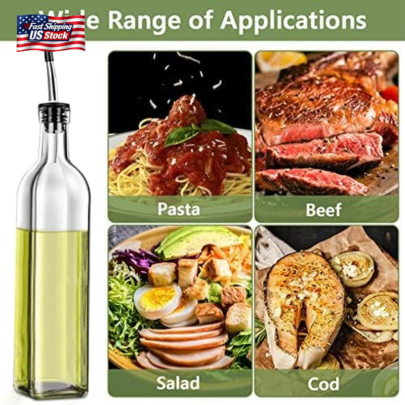 2 Pack Glass Olive Oil Dispenser Bottles Vinegar Cruet Set Pour Spout Kitchen