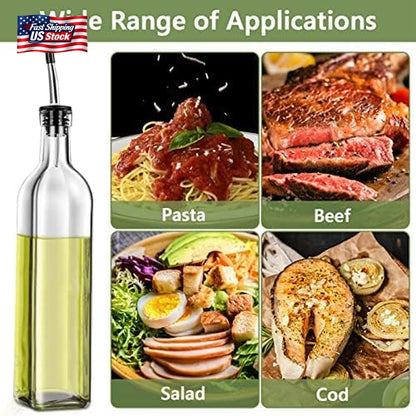 2 Pack Glass Olive Oil Dispenser Bottles Vinegar Cruet Set Pour Spout Kitchen