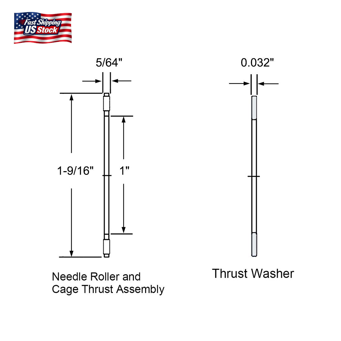 Uxcell NTA1625 Thrust Needle Roller Bearings with Washers 1" Bore 1-9/16" OD 5/6
