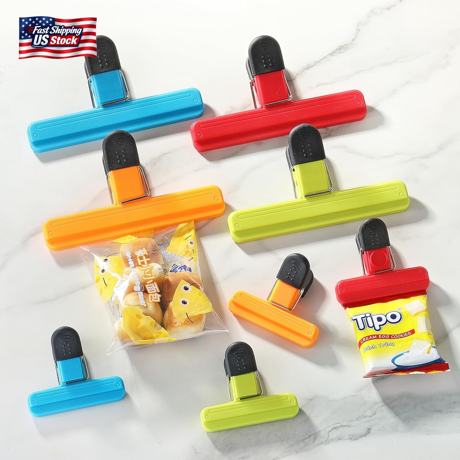 8PCS Chip Bag Clips, HIA Stylish Wide Open Bag Clips for Food Storage, Heavy Sea
