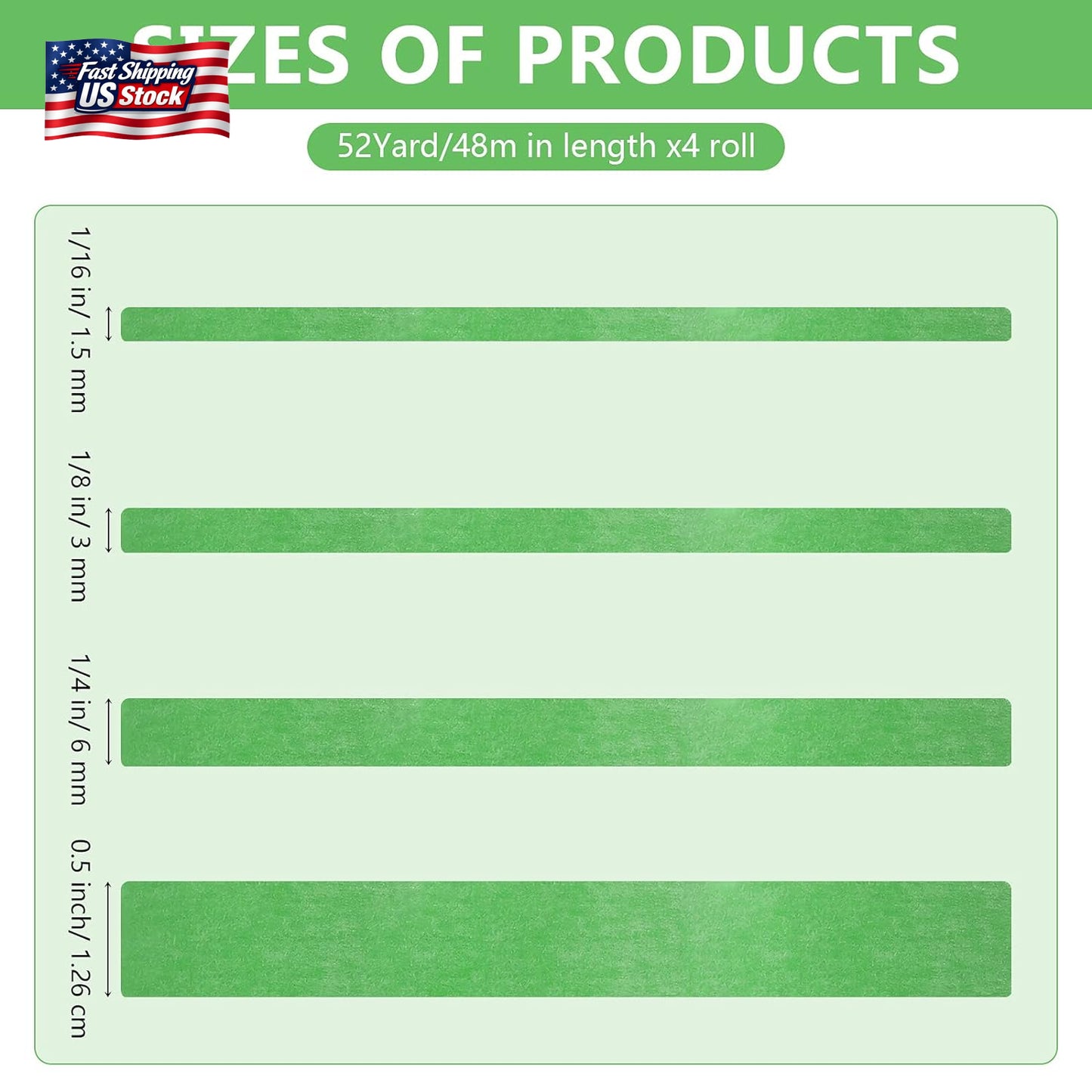 Epakh 4 Pack Painters Tape, Pinstripe Masking Tapes in 1/16, 1/8, 1/4 and 1/2 In