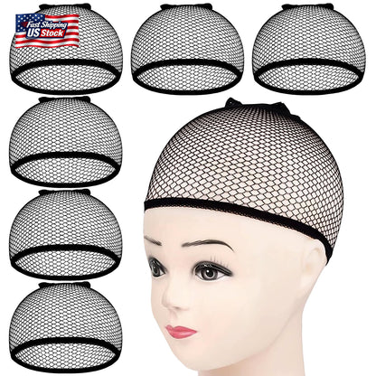 MORGLES 6PCS Wig Cap Non Slip, Black Mesh Net Wig Caps for Women Men, Weaving Ha