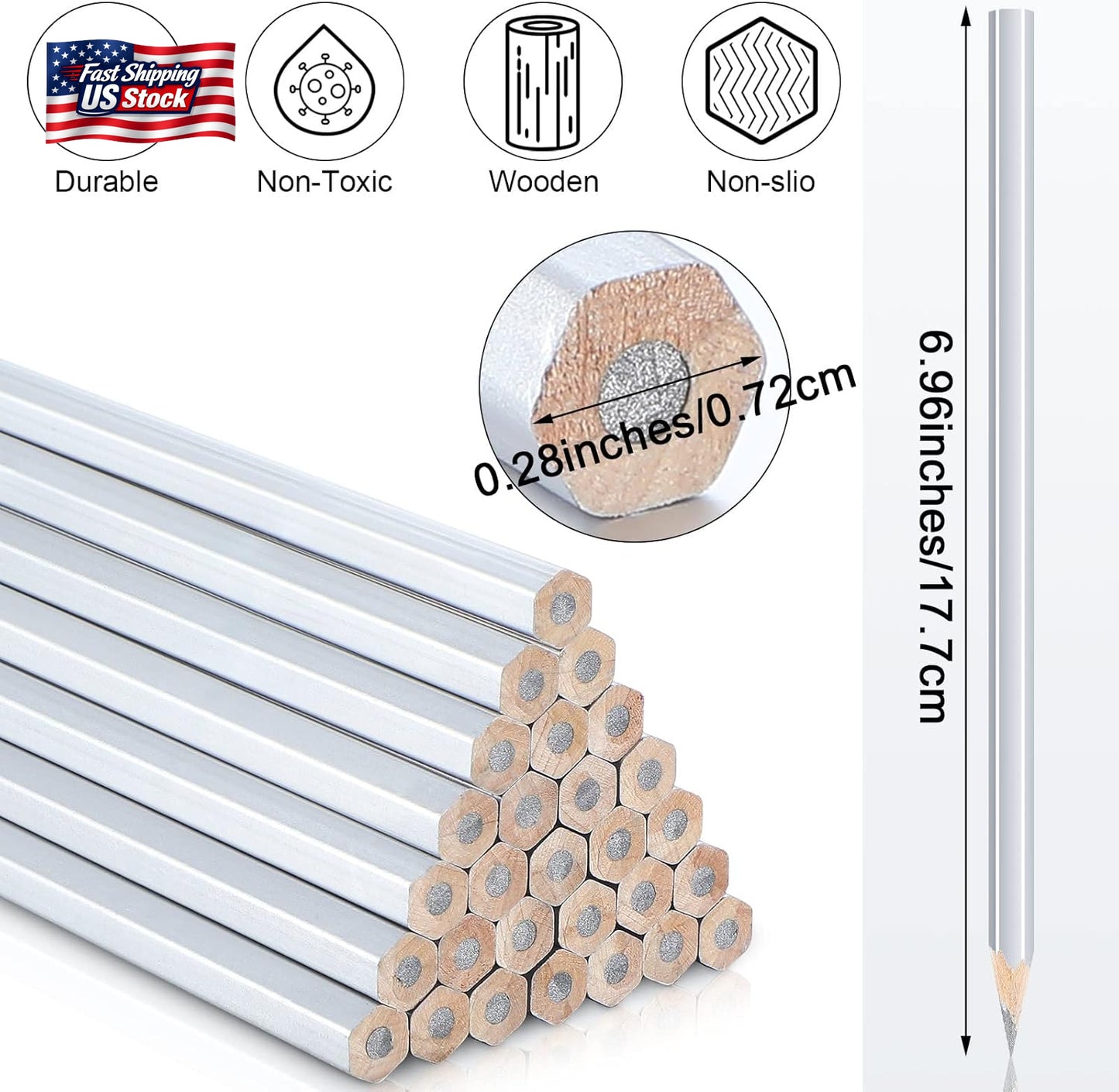Tondiamo 48 Packs Silver Welders Pencils 7 Inch Metal Marking Pencil Silver Meta