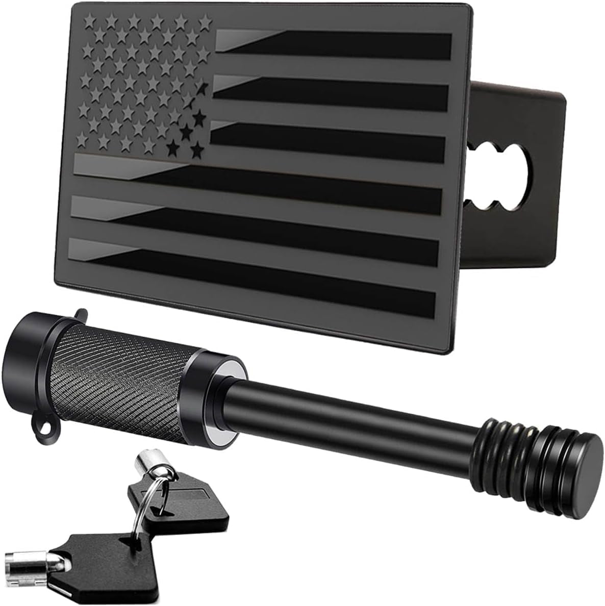 American Flag Trailer Hitch Cover Lock Set 2" Receiver Heavy Duty Aluminum Black