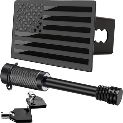 American Flag Trailer Hitch Cover Lock Set 2" Receiver Heavy Duty Aluminum Black