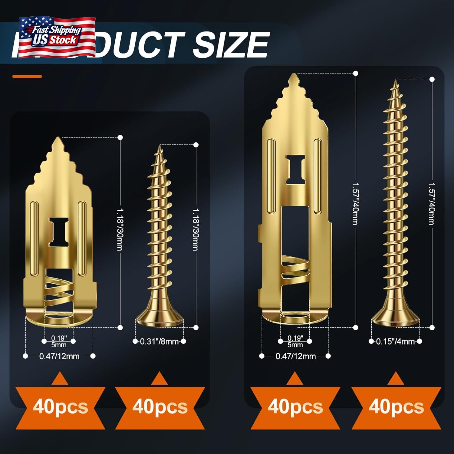 160 Pcs Self Drilling Drywall Anchors with Screws, 2Sizes 80 Sheetrock Anchors &
